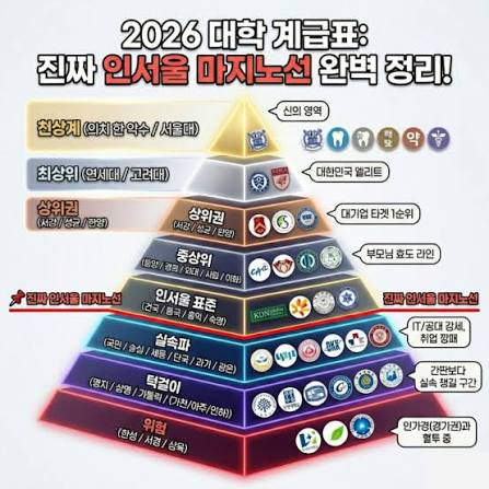 2026 대학 계급표 피라미드 구조와 인서울 마지노선 인포그래픽