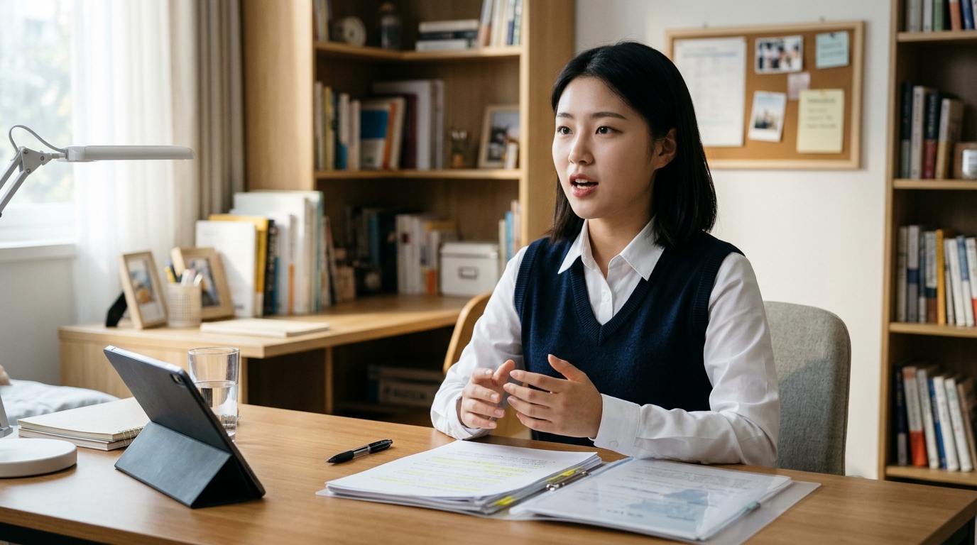블라인드 면접 규정을 숙지하고 답변을 준비하는 수험생의 모습
