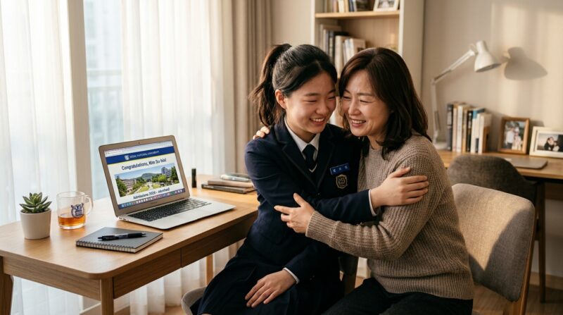 수시 합격 확인 및 온라인 문서등록 합격증 화면